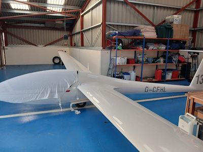A picture of my glider in the hangar